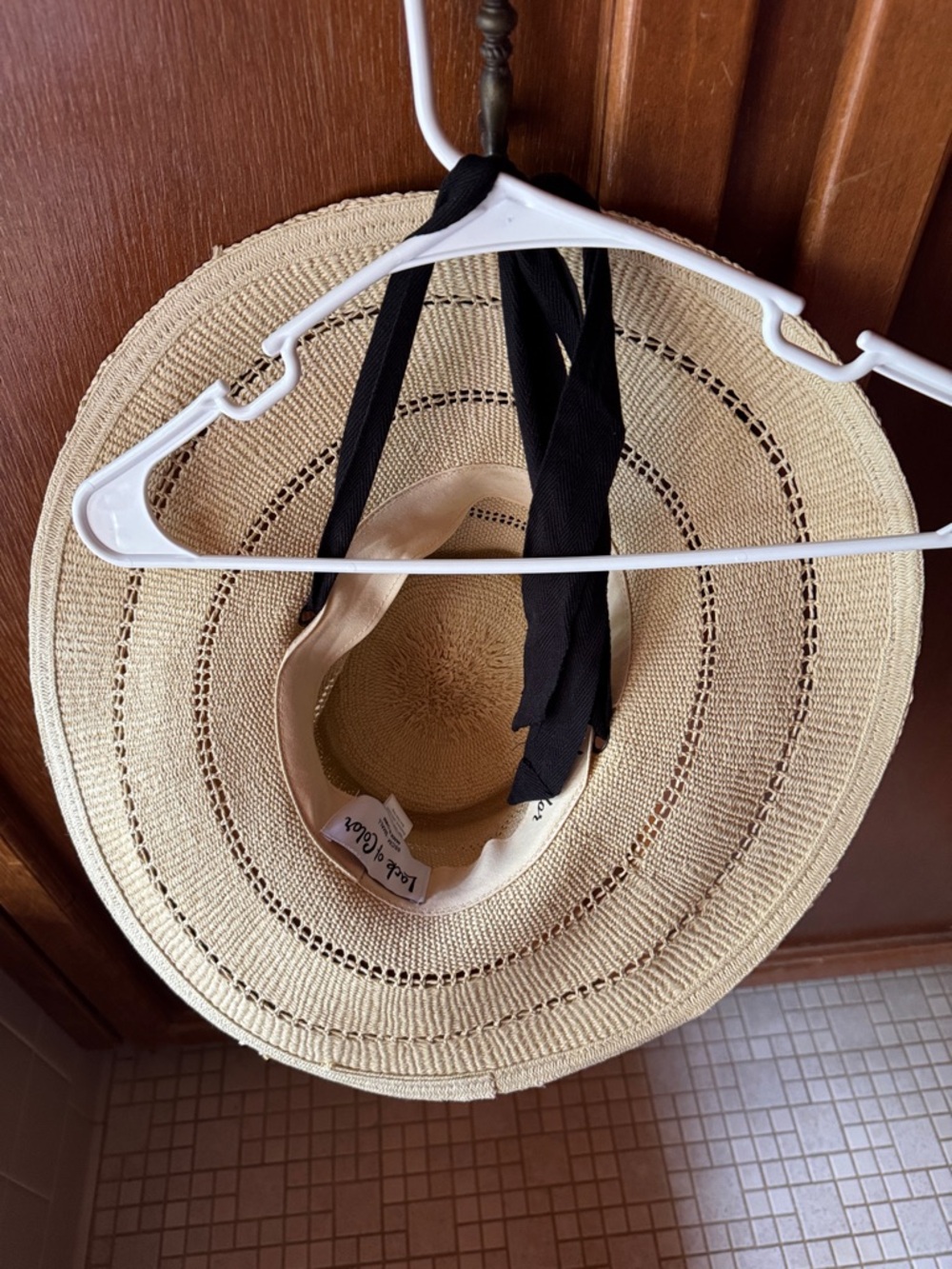 Lack Of Color Beige Woven Sun Hat with Black Script Trim size Small - Picture 2 of 4